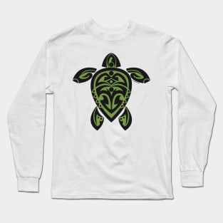 Black & Green Tribal Turtle Tattoo Long Sleeve T-Shirt